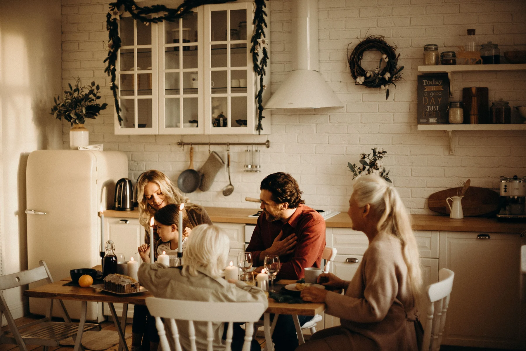 Illustrative family gathering at a kitchen table